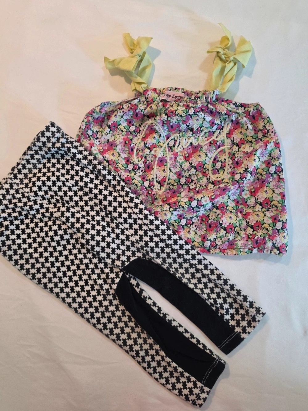 Juicy Couture Toddler Girl 2T Floral Tie Strap Cami Top & Houndstooth Leggings